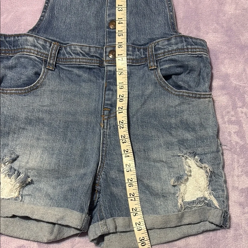 Cat & Jack Girls XL 14/16 Denim Shortalls Distressed Light Wash